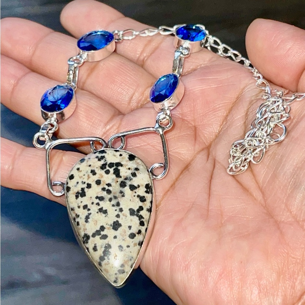 Dalmation Jasper Pendant Necklace 16-17”